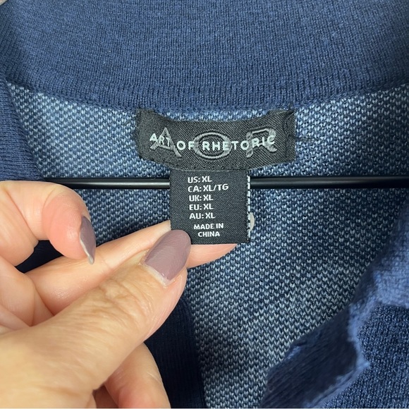 ART OF RHETORIC Mens Blue Floral ButtonUp Knit Shirt Retro Grandpa 90s Cabana XL - Picture 3 of 8